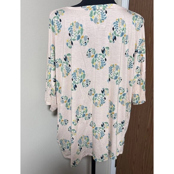 DISNEY T-Shirt Womens XXL Plus Mickey Floral Short Sleeve Tee Oversized Top Pink - Picture 5 of 6